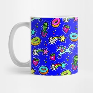 1980's Neck Gator Rainbows Unicorns Donuts Cactus Strawberries Blue 80's Neck Gator Mug